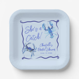 Whimsical Sie ist ein Catch Blue Coastal Brautpart Pappteller