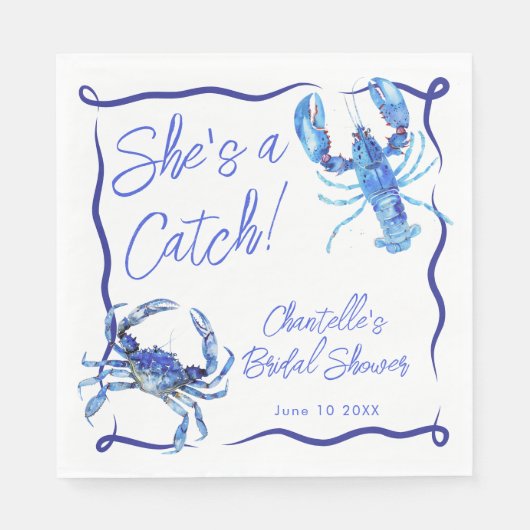 Whimsical Sie ist ein Catch Blue Coastal Brautpart Serviette (Vorderseite)