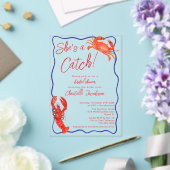 Whimsical Sie ist ein Catch Red Coastal Brautparty Acryleinladungen (In Situ (Hochzeit))