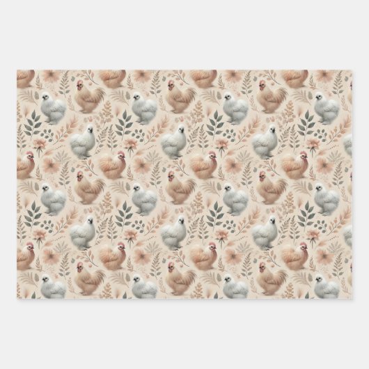 Whimsical Silkie Chicken Set 3 flach Geschenkpapier Set (Vorderseite 2)