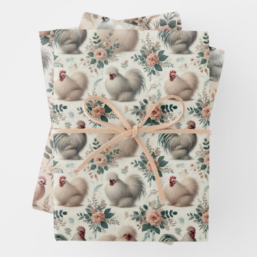 Whimsical Silkie Chicken Set 3 flach Geschenkpapier Set (Beispiel)
