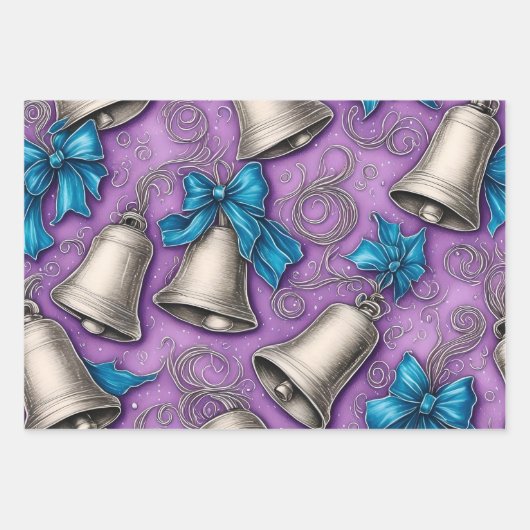 Whimsical Silver Bells Weihnachten Geschenkpapier Set (Vorderseite 3)