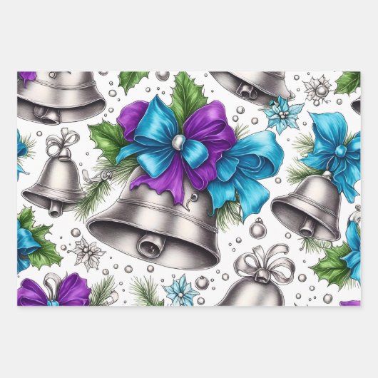 Whimsical Silver Bells Weihnachten Geschenkpapier Set (Vorderseite 2)