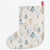 Whimsical Silver Blue Cream Weihnachtsbaumen Großer Weihnachtsstrumpf (Rückseite)