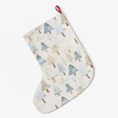 Whimsical Silver Blue Cream Weihnachtsbaumen Großer Weihnachtsstrumpf (Rückseite (Hängend))