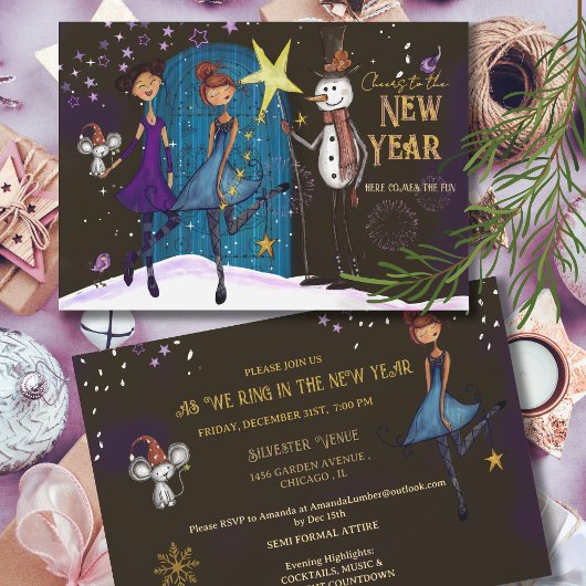 Whimsical Silvester Party Girls Night Out New Year Einladung