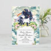 Whimsical Simple Black Unicorn Baby Dusche Einladung (Stehend Vorderseite)