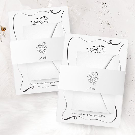 Whimsical Simple Cupid Ski Winter Wedding Einladungsbanderole