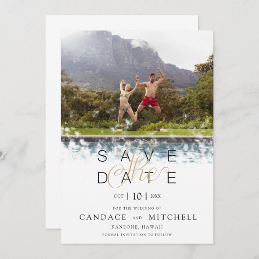Whimsical Simple Elegante Foto Funny Couple Save The Date (Vorne/Hinten)
