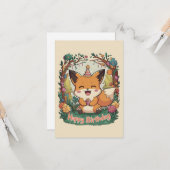 Whimsical Simple Fox Geburtstag Karte (Vorderseite/Rückseite Beispiel)