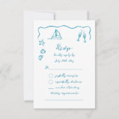 Whimsical Simple Hand Drawn Blue Beach Thema RSVP Karte (Vorderseite)