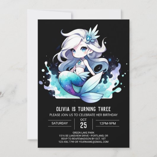 Whimsical Simple Mermaid Birthday Einladung (Vorderseite)