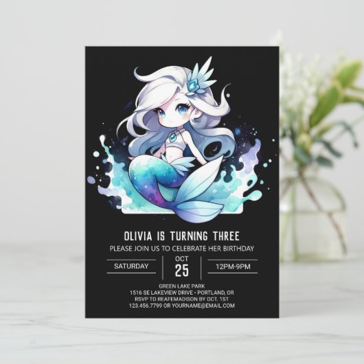 Whimsical Simple Mermaid Birthday Einladung (Stehend Vorderseite)