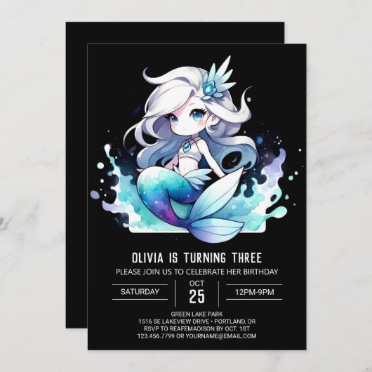 Whimsical Simple Mermaid Birthday Einladung (Vorne/Hinten)