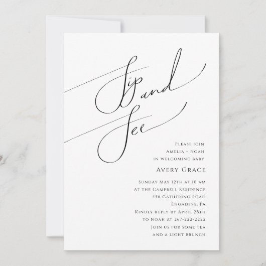Whimsical Simple Neutral Baby Sip and See Foto Einladung (Vorderseite)