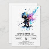 Whimsical Simple Ninja Boy Digital Geburtstag Einladung (Vorne/Hinten)