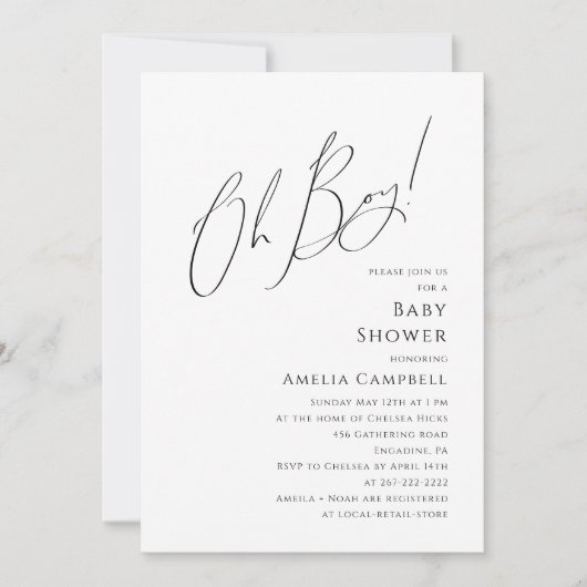 Whimsical Simple Oh Boy Baby Dusche Einladung (Vorderseite)