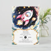 Whimsical Simple Rocket Geburtstag Einladung (Stehend Vorderseite)