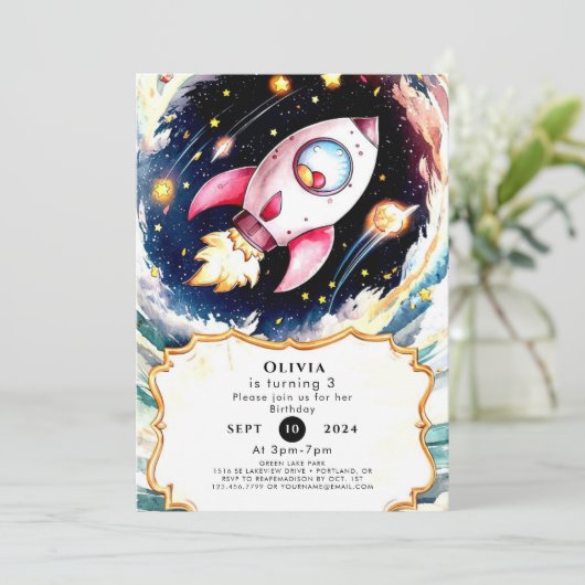 Whimsical Simple Rocket Geburtstag Einladung (Stehend Vorderseite)