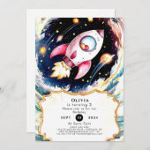 Whimsical Simple Rocket Geburtstag Einladung (Vorne/Hinten)