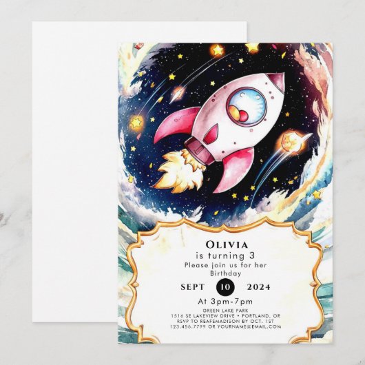 Whimsical Simple Rocket Geburtstag Einladung (Vorne/Hinten)