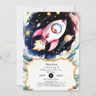 Whimsical Simple Rocket Geburtstag Einladung