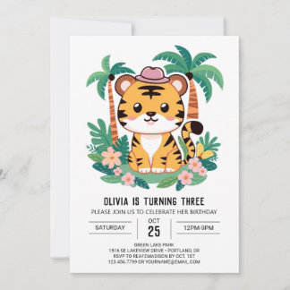Whimsical Simple Tiger Digital Geburtstag Einladung