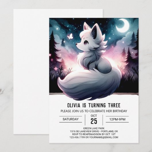 Whimsical Simple Wolf Geburtstag Einladung (Vorne/Hinten)