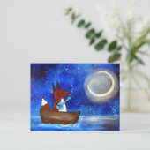 Whimsical Singfox Art Boat Blue Kids Niedlich Postkarte (Stehend Vorderseite)