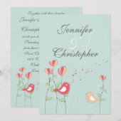 Whimsical Singing Birds mit Blume Einladung (Vorne/Hinten)