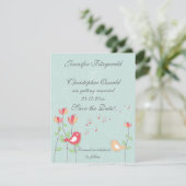 Whimsical Singing Birds mit Blume Save the Date Einladung (Stehend Vorderseite)