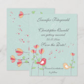 Whimsical Singing Birds mit Blume Save the Date Einladung (Vorne/Hinten)