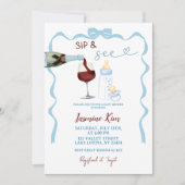 Whimsical Sip and See Blue Boy Baby Dusche Einladung (Vorderseite)