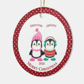 Whimsical Sister & Brother Pinguine Personalisiert Keramik Ornament (Links)