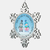 Whimsical Sister Snowmen Schneeflocken Zinn-Ornament (Rechts)
