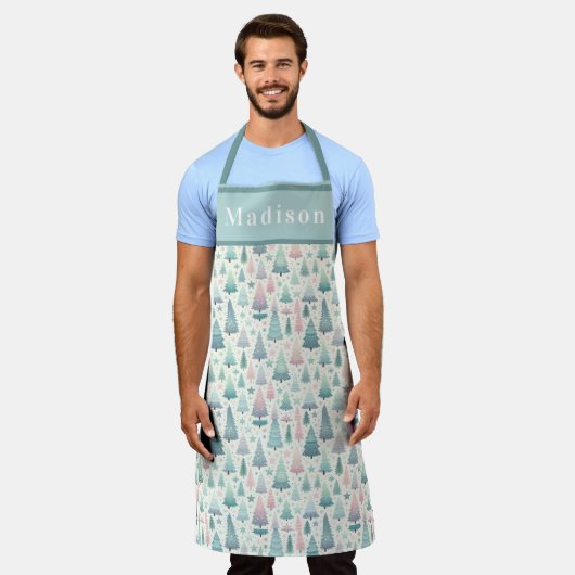Whimsical Skandi Weihnachtsbaumen und Sterne Schürze (Getragen)