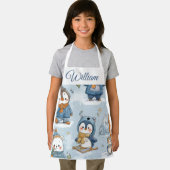 Whimsical Skating Penguins Kids Apron | Custom Nam Schürze (Insitu)