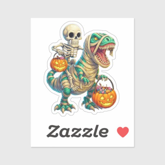 Whimsical Skeleton Riding Mummy T-Rex Halloween Aufkleber (Blatt)