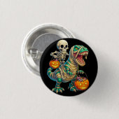 Whimsical Skeleton Riding Mummy T-Rex Halloween Button (Vorne & Hinten)