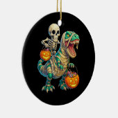 Whimsical Skeleton Riding Mummy T-Rex Halloween Keramik Ornament (Rechts)