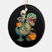 Whimsical Skeleton Riding Mummy T-Rex Halloween Keramik Ornament (Links)