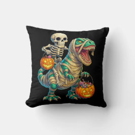 Whimsical Skeleton Riding Mummy T-Rex Halloween Kissen