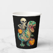 Whimsical Skeleton Riding Mummy T-Rex Halloween Pappbecher (Rückseite)