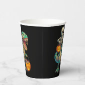 Whimsical Skeleton Riding Mummy T-Rex Halloween Pappbecher (Rechts)