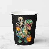 Whimsical Skeleton Riding Mummy T-Rex Halloween Pappbecher (Vorderseite)