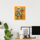 Whimsical Skeleton Riding Mummy T-Rex Halloween Poster (Heimbüro)