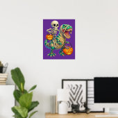 Whimsical Skeleton Riding Mummy T-Rex Halloween Poster (Heimbüro)