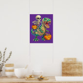 Whimsical Skeleton Riding Mummy T-Rex Halloween Poster (Küche)