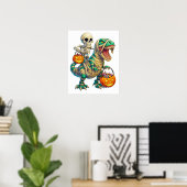 Whimsical Skeleton Riding Mummy T-Rex Halloween Poster (Heimbüro)