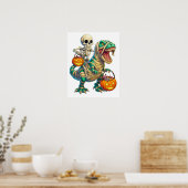 Whimsical Skeleton Riding Mummy T-Rex Halloween Poster (Küche)